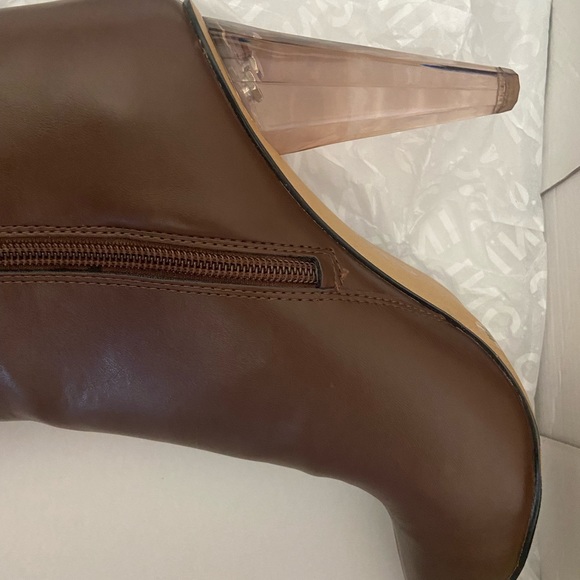 INC Brown Clear Heel Designer Boots - Picture 6 of 7